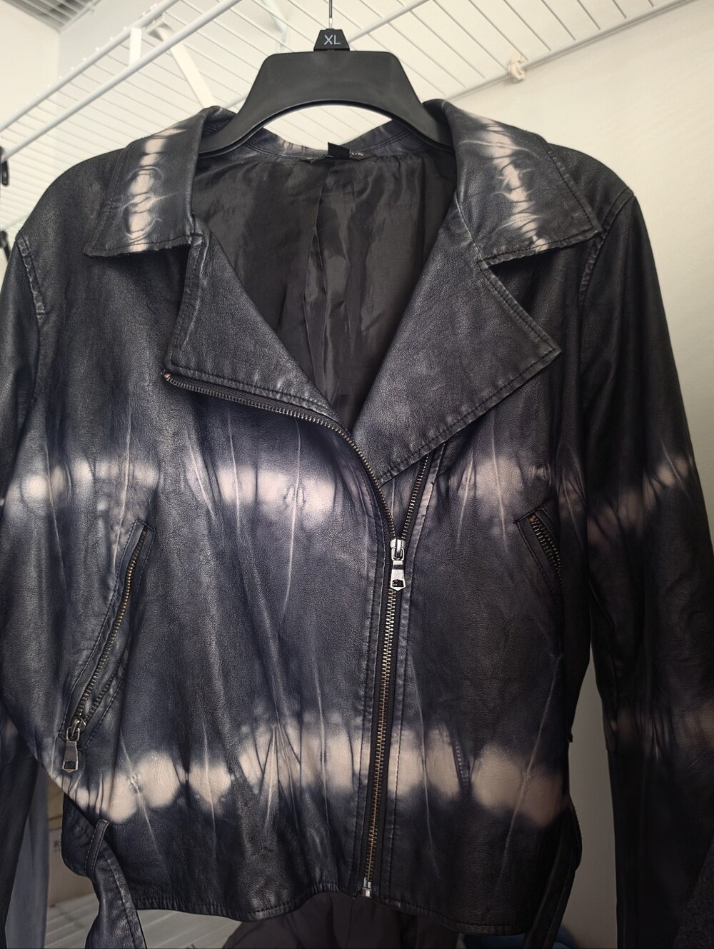 Rock & Republic Black Tie-Dye Leather Moto Jacket